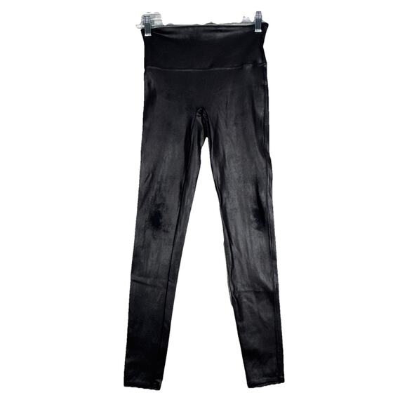 Spanx Pants Womens Medium Black Faux Vegan‎ Leather Leggings Casual Rocker Punk - Picture 1 of 12